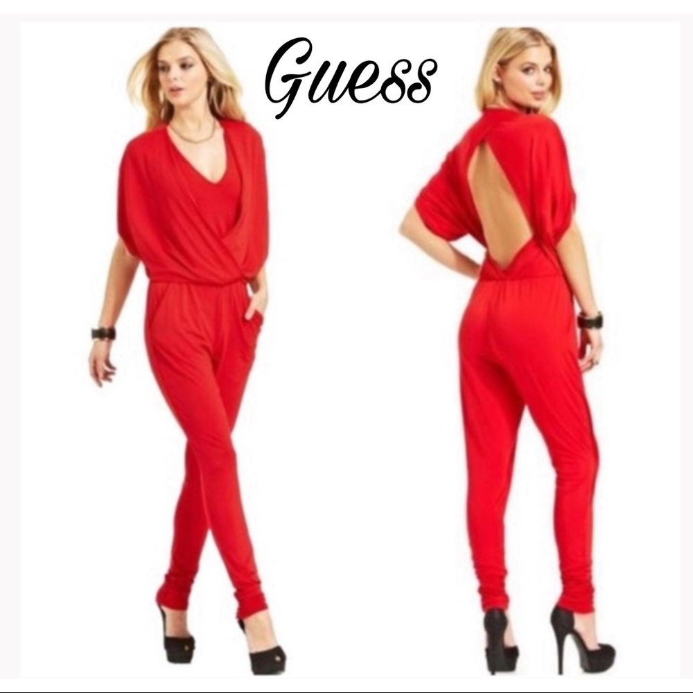 Sexy Red Jumpsuit W/ Opened Back By Guess Size Lg